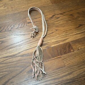 Braided leather long necklace